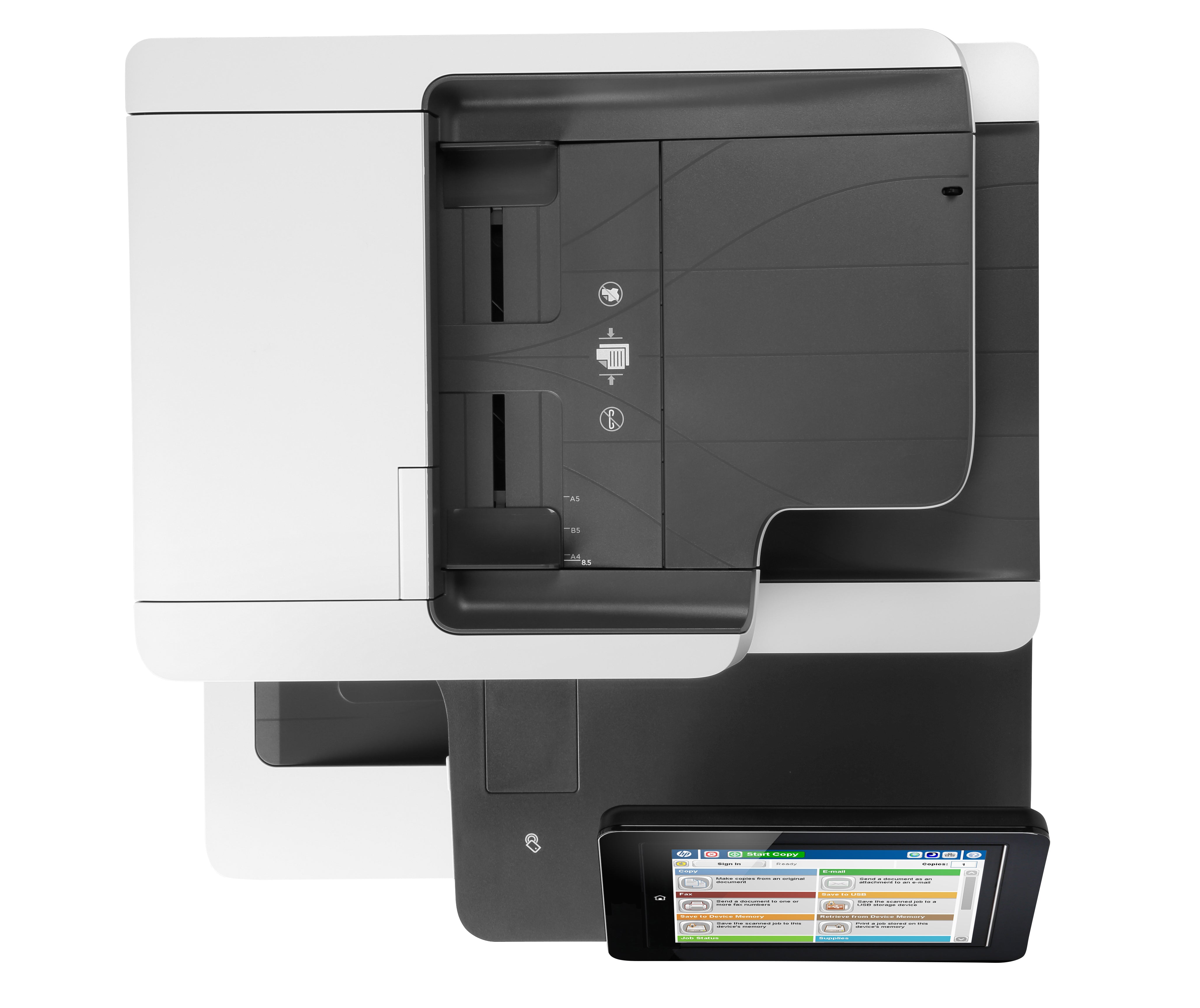 HP Color LaserJet Enterprise Flow MFP M577c, Farbe, Business-Drucker, Drucken, Kopieren, Scannen, Faxen, 100-Blatt-Zufuhrfach; Drucken über den vorderen USB-Anschluss; Scannen in E-Mail/PDF; Beidseitiger Druck