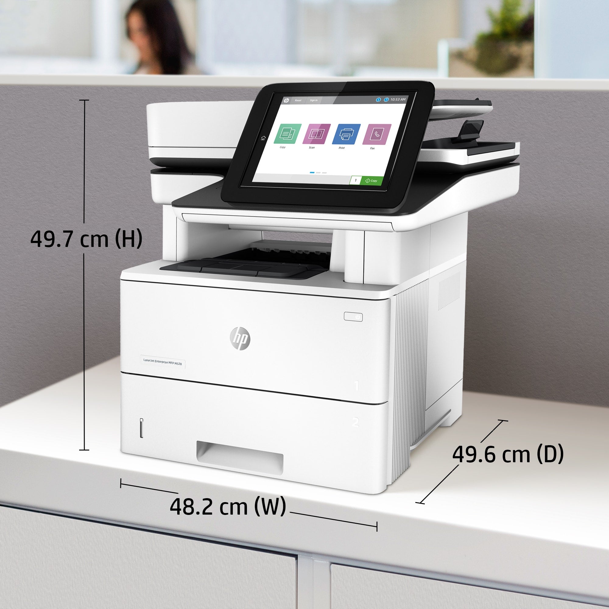 HP LaserJet Enterprise MFP M528dn, Schwarzweiß, Drucker zum Drucken, Kopieren, Scannen und optionalen Faxen, Drucken über USB-Anschluss an der Vorderseite; Scannen an E-Mail; Beidseitiger Druck; Doppelseitiges Scannen