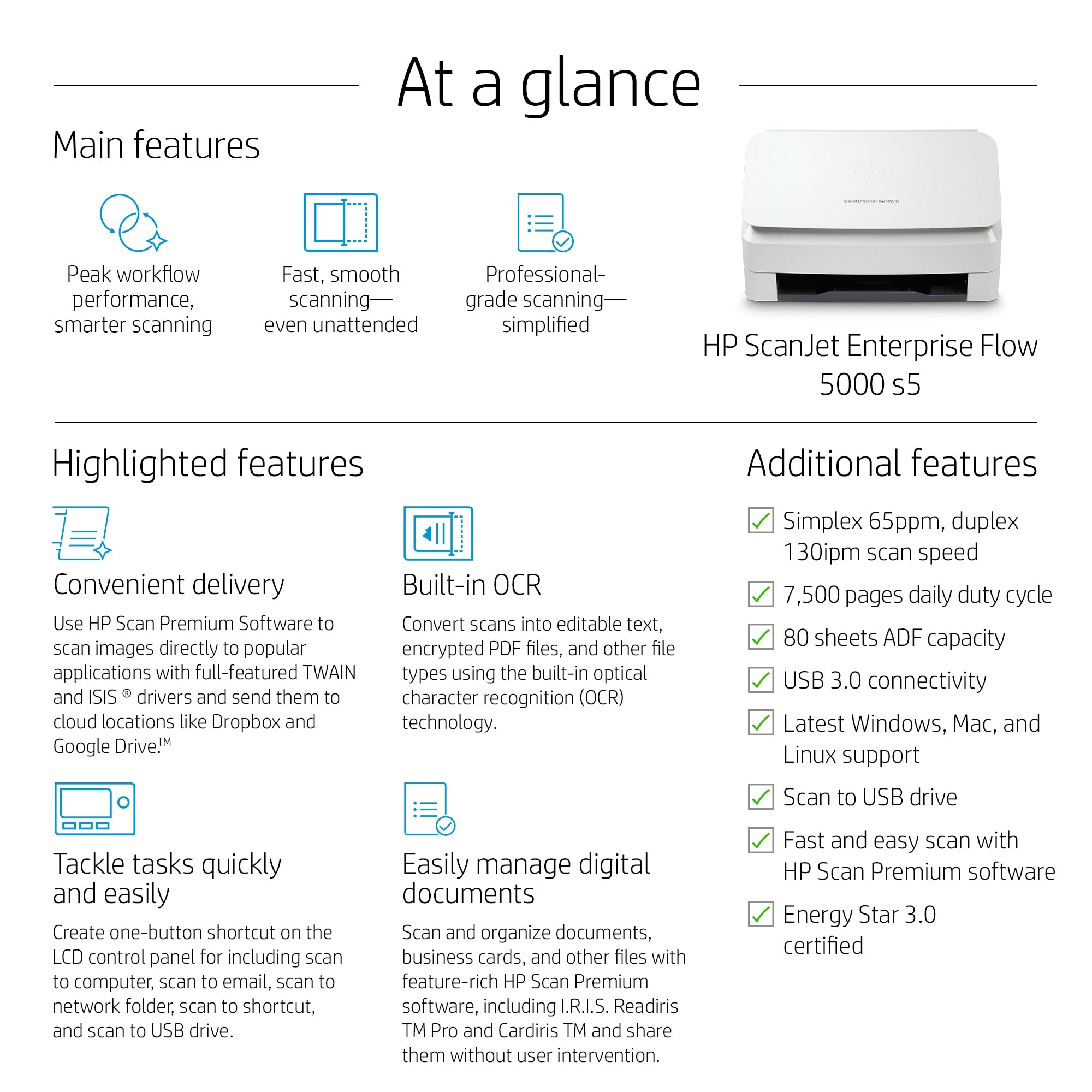 HP Scanjet Enterprise Flow 5000 S5 Paginascanner 600 x 600 dpi A4 Weiß