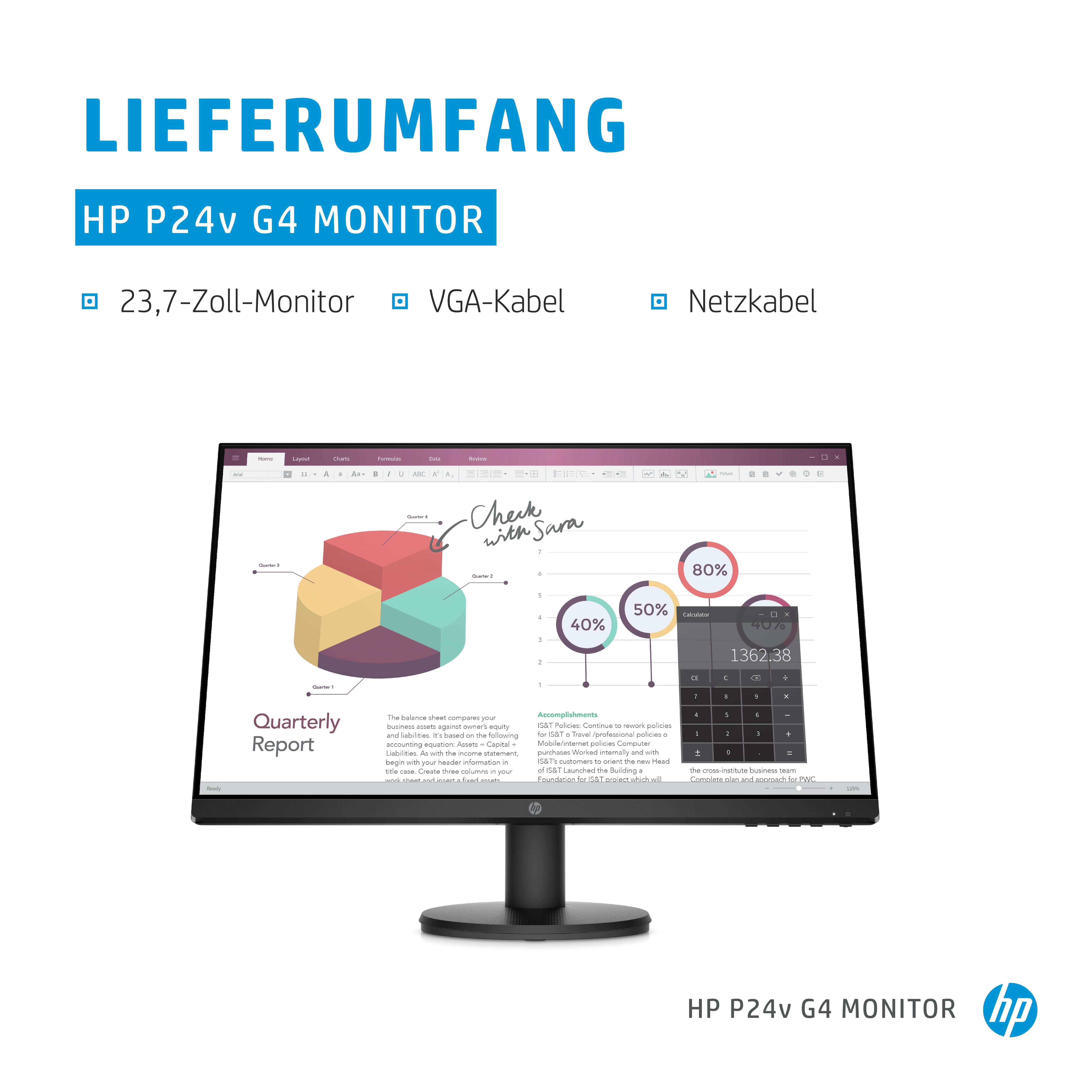 HP P24V G4 Computer Monitor 60,5 cm (23,8 ") 1920 x 1080 Pixel Full HD Schwarz