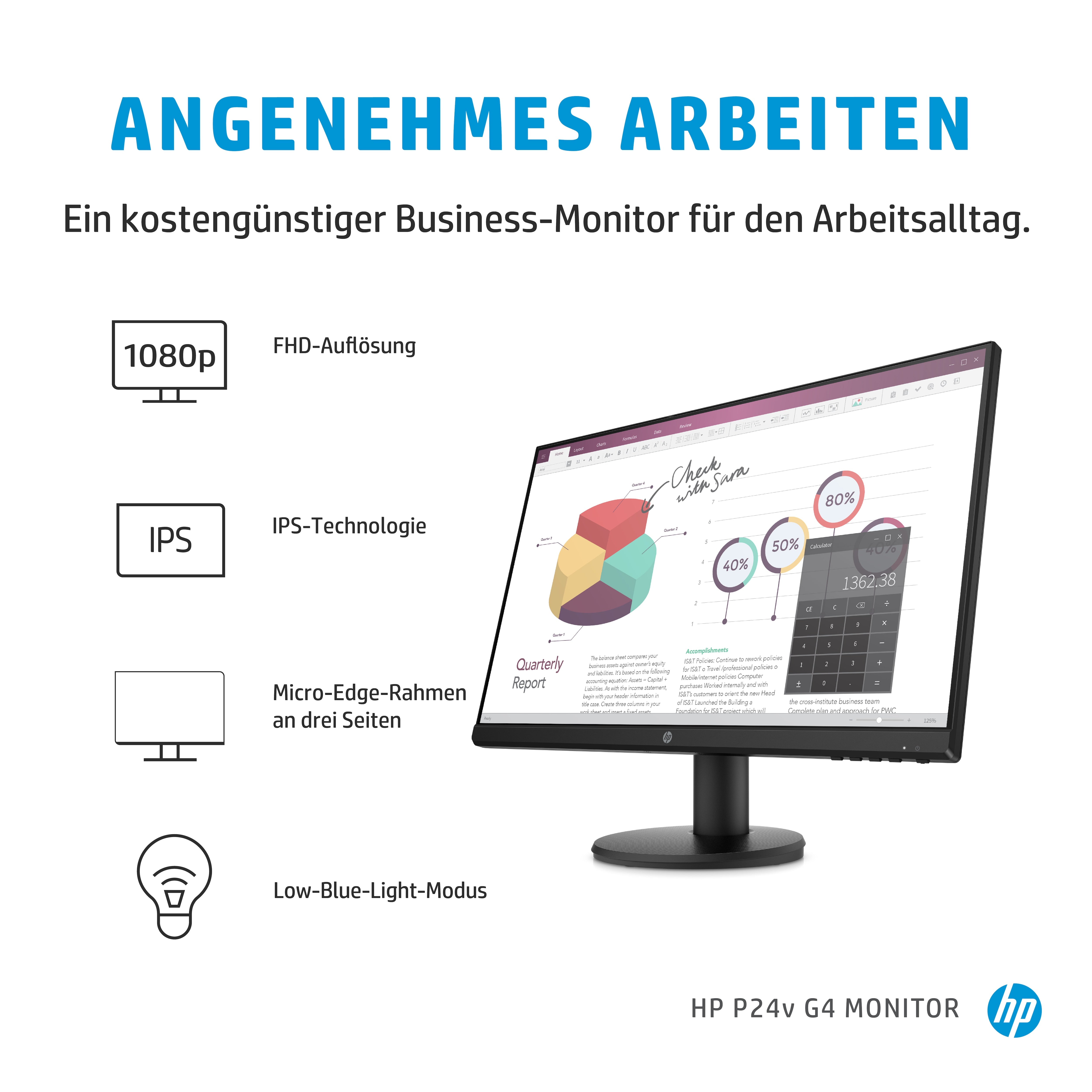 HP P24V G4 Computer Monitor 60,5 cm (23,8 ") 1920 x 1080 Pixel Full HD Schwarz