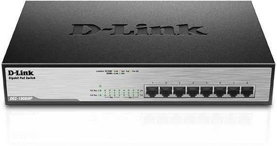 D-Link DGS-1008MP Netzwerk-Switch Unmanaged Gigabit Ethernet (10/100/1000) Power over Ethernet (PoE) 1U Schwarz