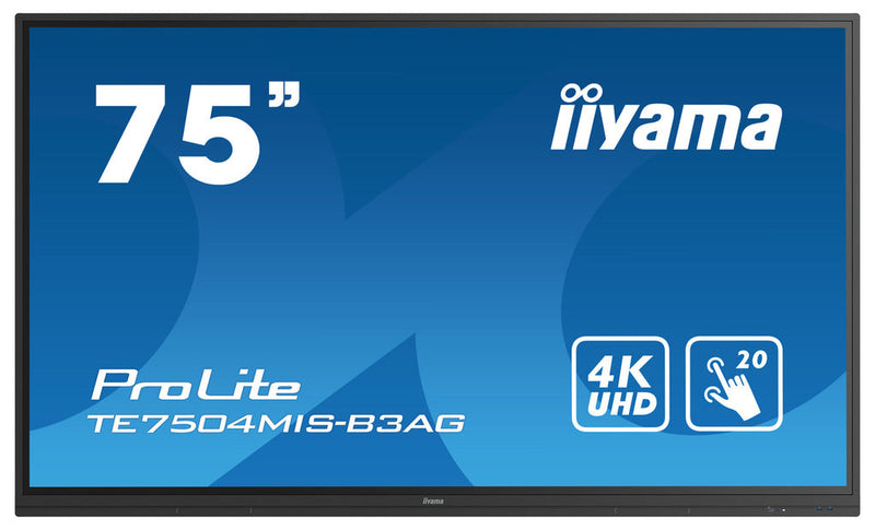 iiyama TE7504MIS-B3AG Bildzeitung Interaktiver Flachbildschirm 190,5 cm (75") WiFi 400 cd/m² 4K Ultra HD Schwarz Touchscreen Prozessortyp iiWare 9.0 