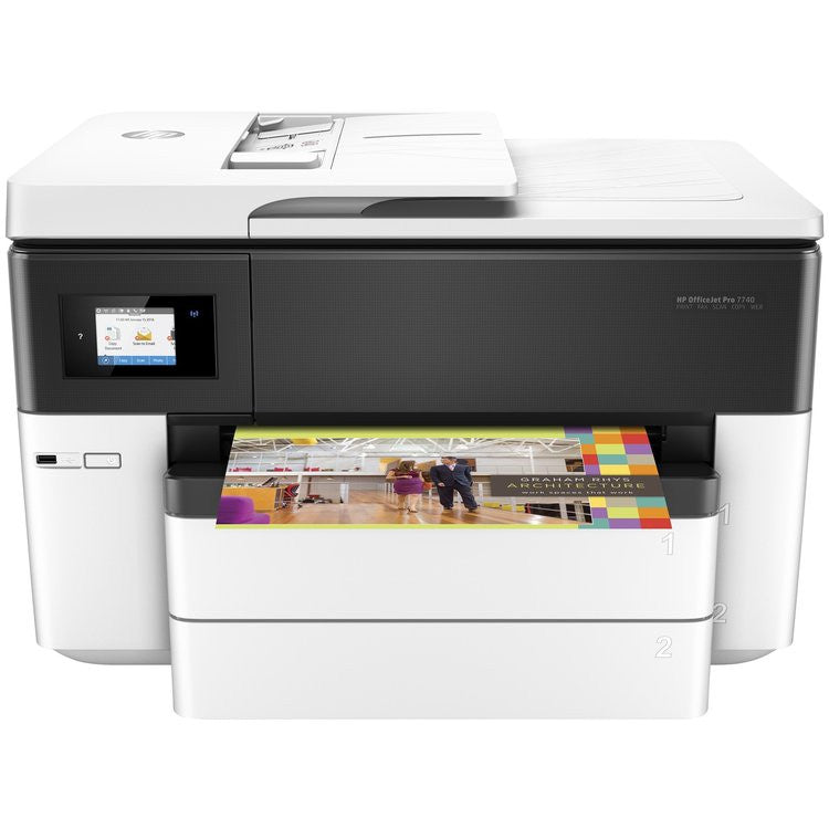 HP OfficeJet Pro 7740 Großformat-All-in-One-Drucker, Farbe, Drucker für kleine Büros, Drucken, Kopieren, Scannen, Faxen, 35-Blatt-Zuführung; Scannen an E-Mail