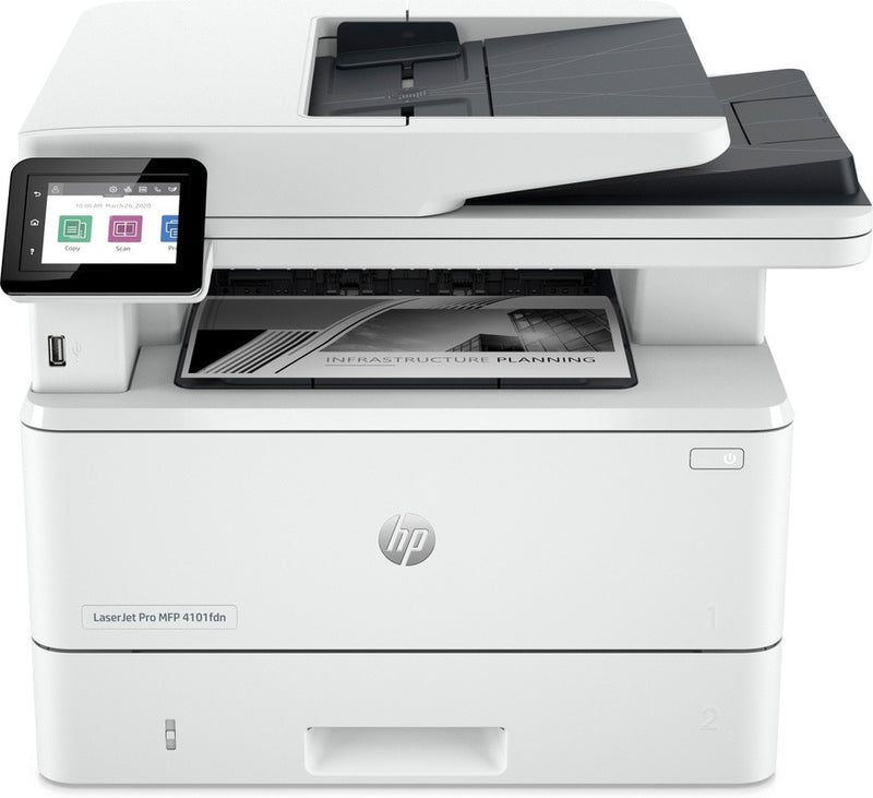 HP LaserJet Pro MFP 4102fdn printer, Black and white, Printer for Small and Medium Businesses, Print, copy, scan, fax, Instant Ink Compatible; print from phone or tablet; Automatic document feeder; Double-sided printing