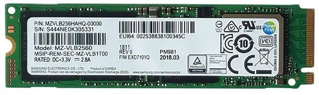 SAMSUNG PM981 256 GB SSD MZVLB256HAHQ-000L2 