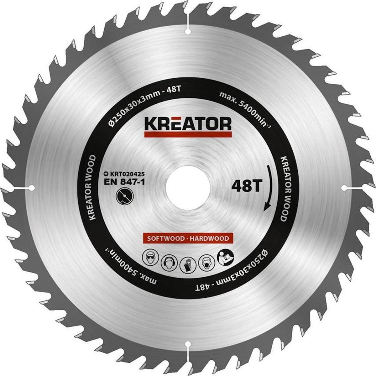 Kreator Sägeblatt für Holz 250 x 30 x 3 mm, 48 Zähne, KRT020425